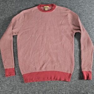 Bobby Chan Mens Silk Cotton Blend Crewneck Sweater Red White Micro Check Large